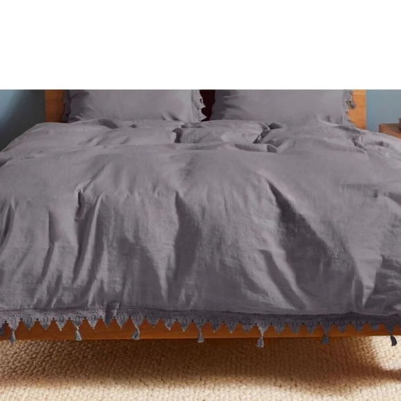 Anthropologie Scalloped Crochet Collection Twin Size Duvet Cover Dark Gray New - Picture 2 of 6